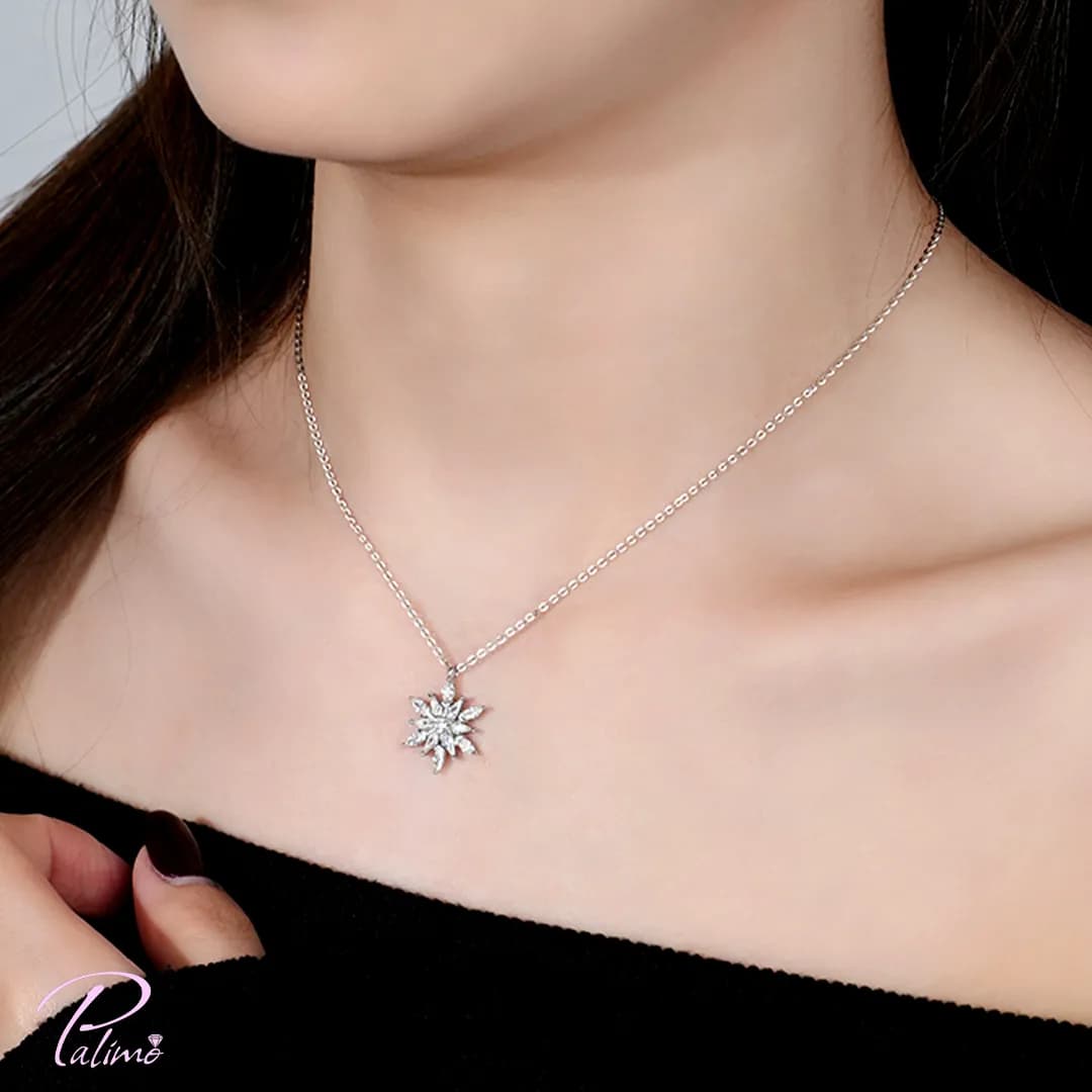 گردنبند نقره دانه برف کد N2149 با روکش طلای سفید — تصویر ۵