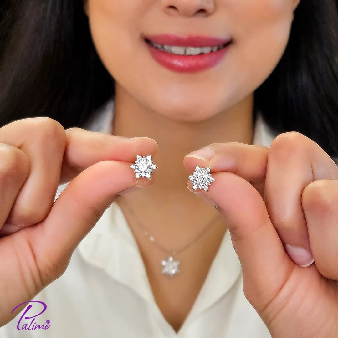 نیم ست نقره دانه برف کد H2157 با روکش طلای سفید — تصویر ۲
