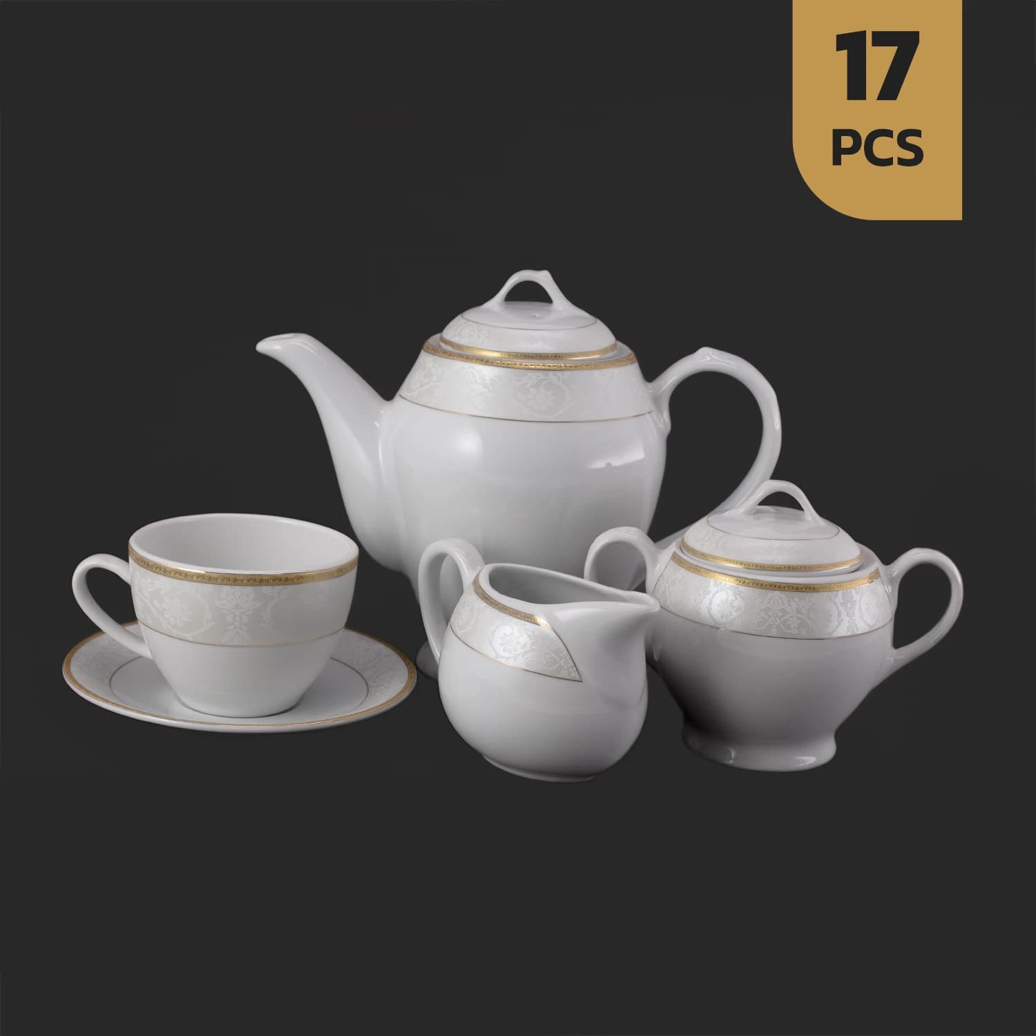 سرویس چای خوری 17 پارچه چینی مقصود طرح هنریک
