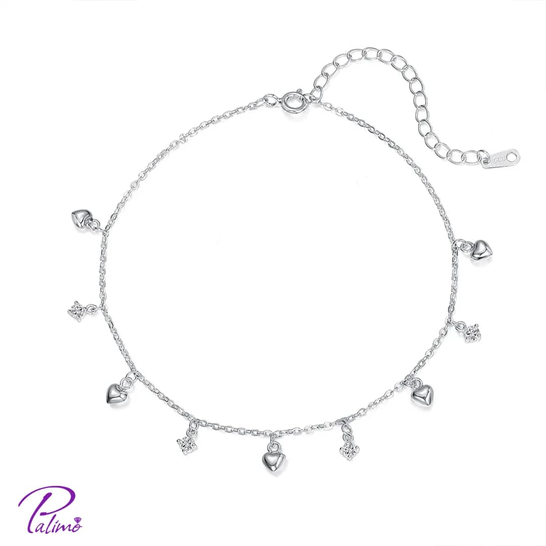 پابند نقره آویزدار قلب B2230 با روکش طلای سفید