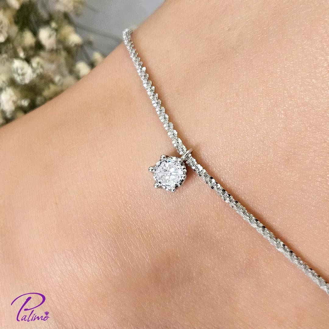پابند نقره خاویاری نگین آویز B2229 با روکش طلای سفید — تصویر ۴