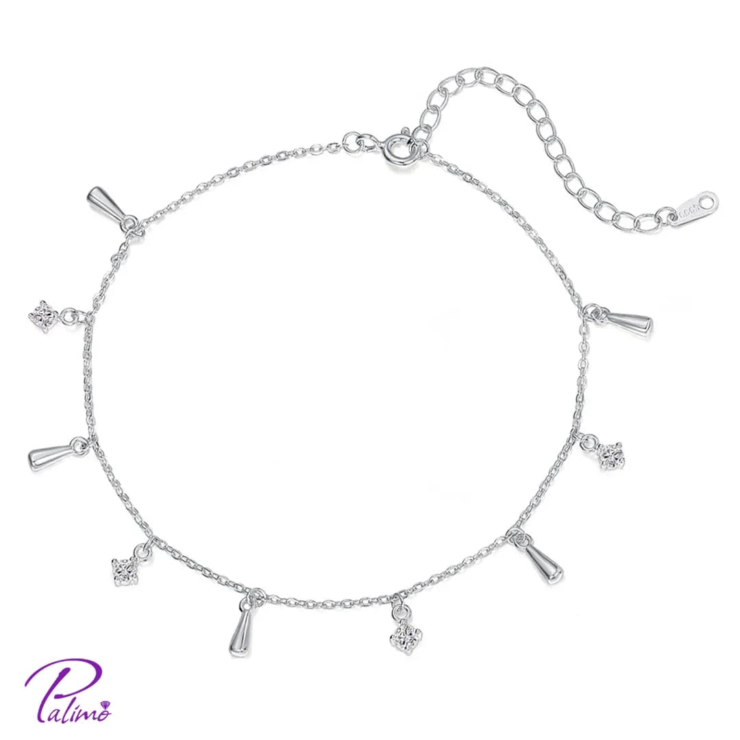 پابند نقره آویز‌دار و نگین‌دار B2227 با روکش طلای سفید