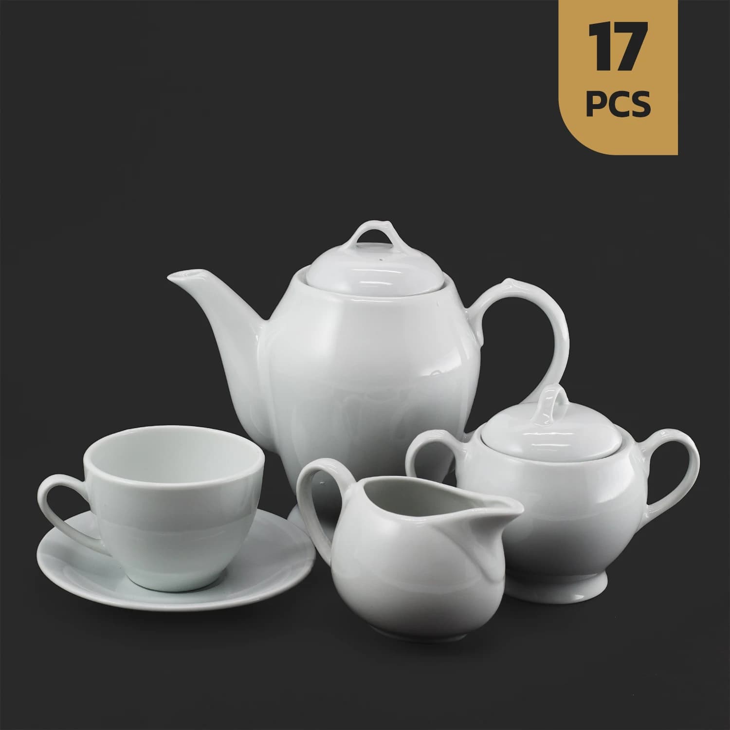 سرویس چای خوری 17 پارچه چینی مقصود سفید ساده