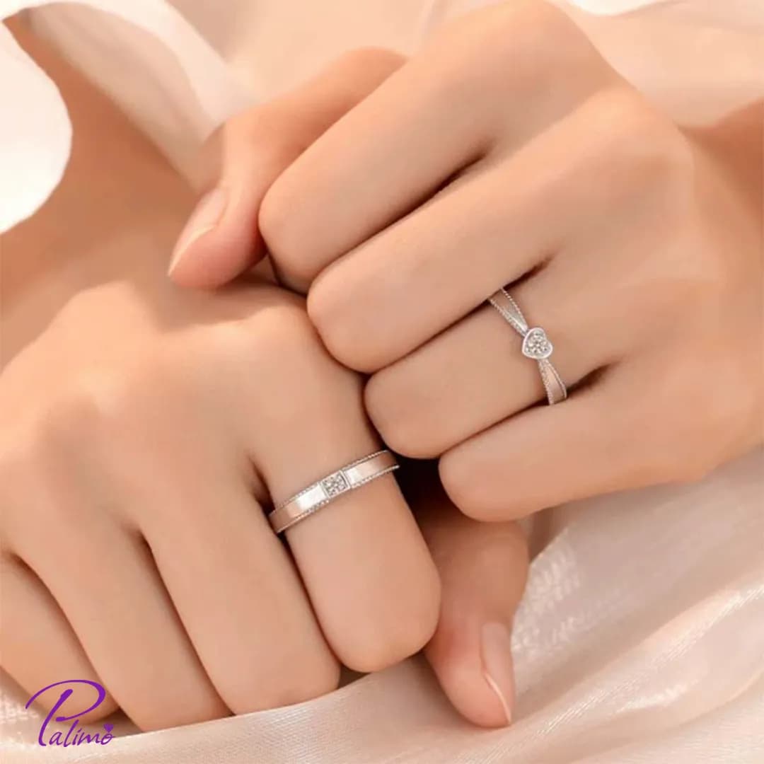 حلقه ست جفت نقره مدل پیمان کد R2154 با روکش طلای سفید — تصویر ۲