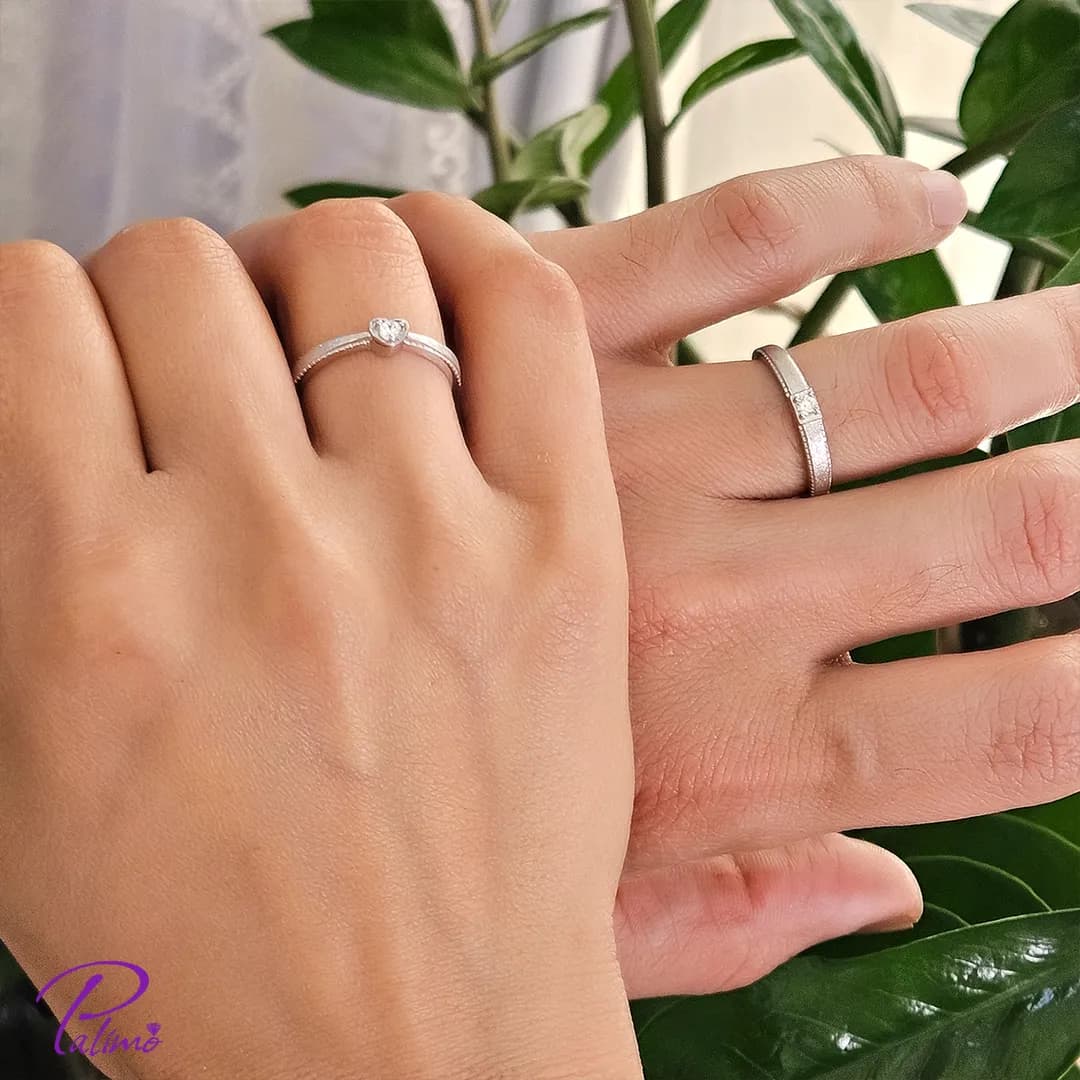 حلقه ست جفت نقره مدل پیمان کد R2154 با روکش طلای سفید — تصویر ۵
