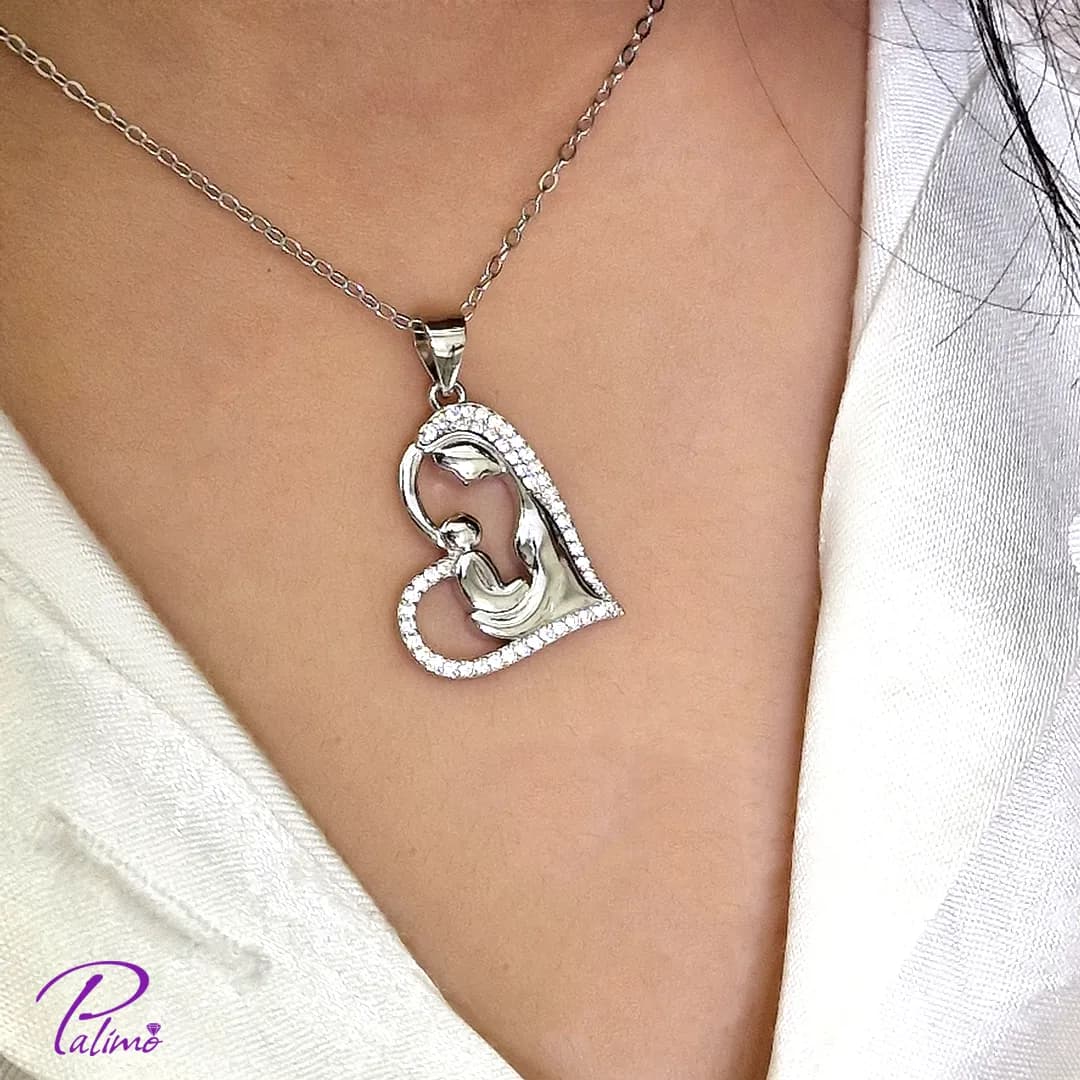 گردنبند نقره مادر و نوزاد کد N2236 با روکش طلا سفید — تصویر ۴