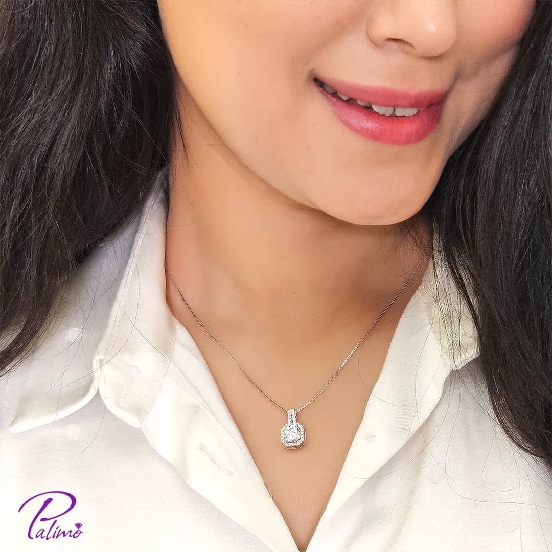 گردنبند تک نگین مدل استرون کد N2227 با روکش طلا سفید — تصویر ۲