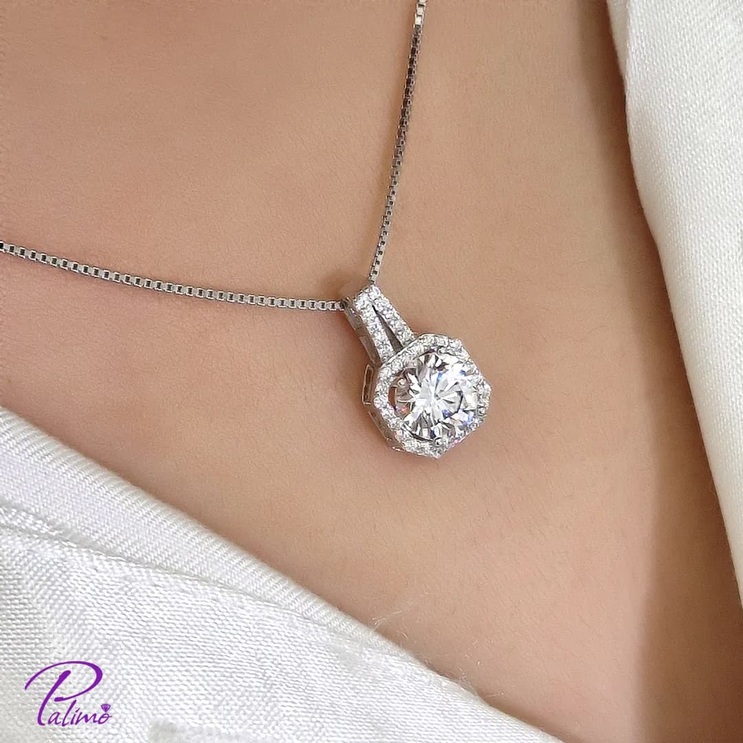 گردنبند تک نگین مدل استرون کد N2227 با روکش طلا سفید — تصویر ۴