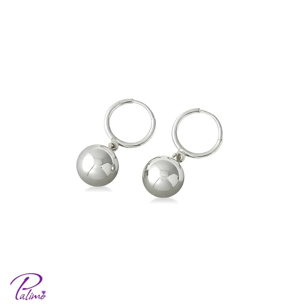 گوشواره نقره گوی E2158 با روکش طلای سفید