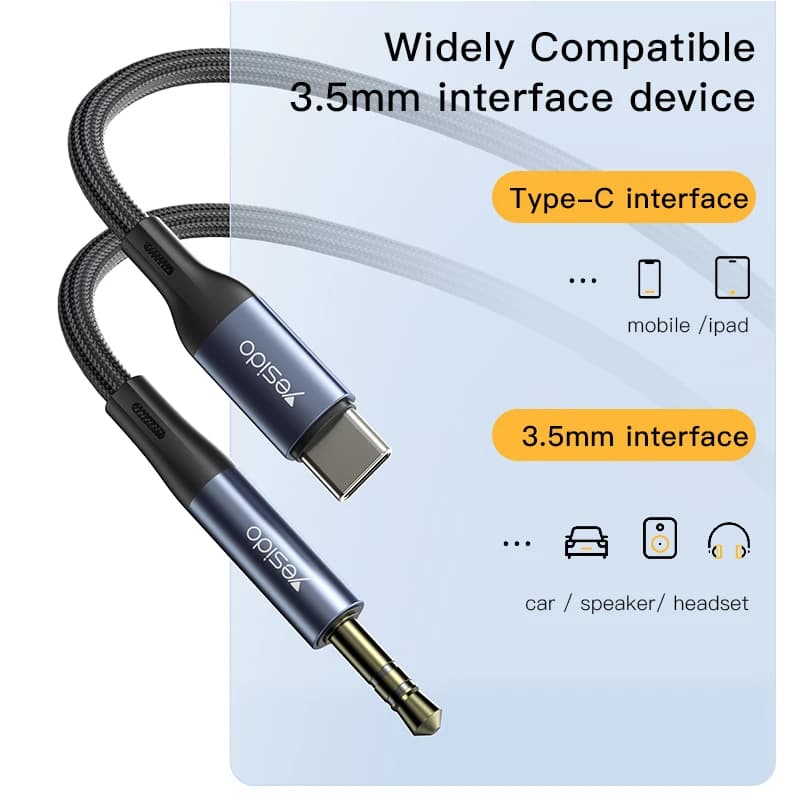 کابل تبدیل USB-C به AUX یسیدو Yesido مدل YAU-36 طول 1 متر — تصویر ۳