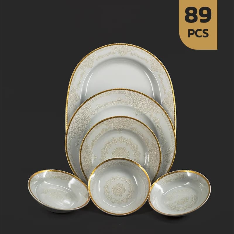 سرویس 89 پارچه چینی مقصود طرح ژرفا لوستر طلا