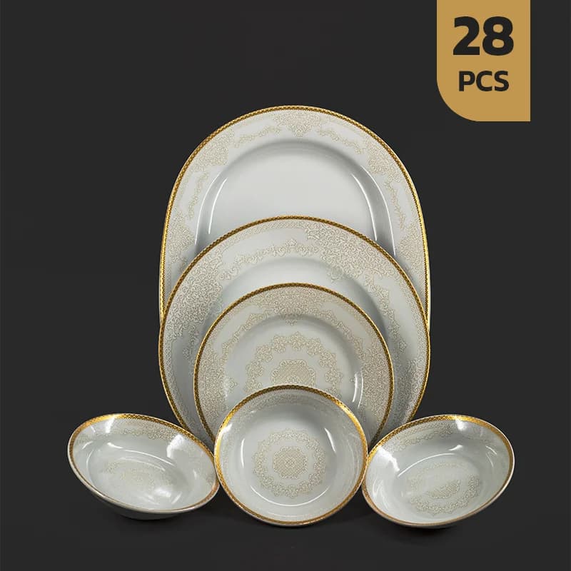 سرویس 28 پارچه چینی طرح ژرفا لوستر طلا