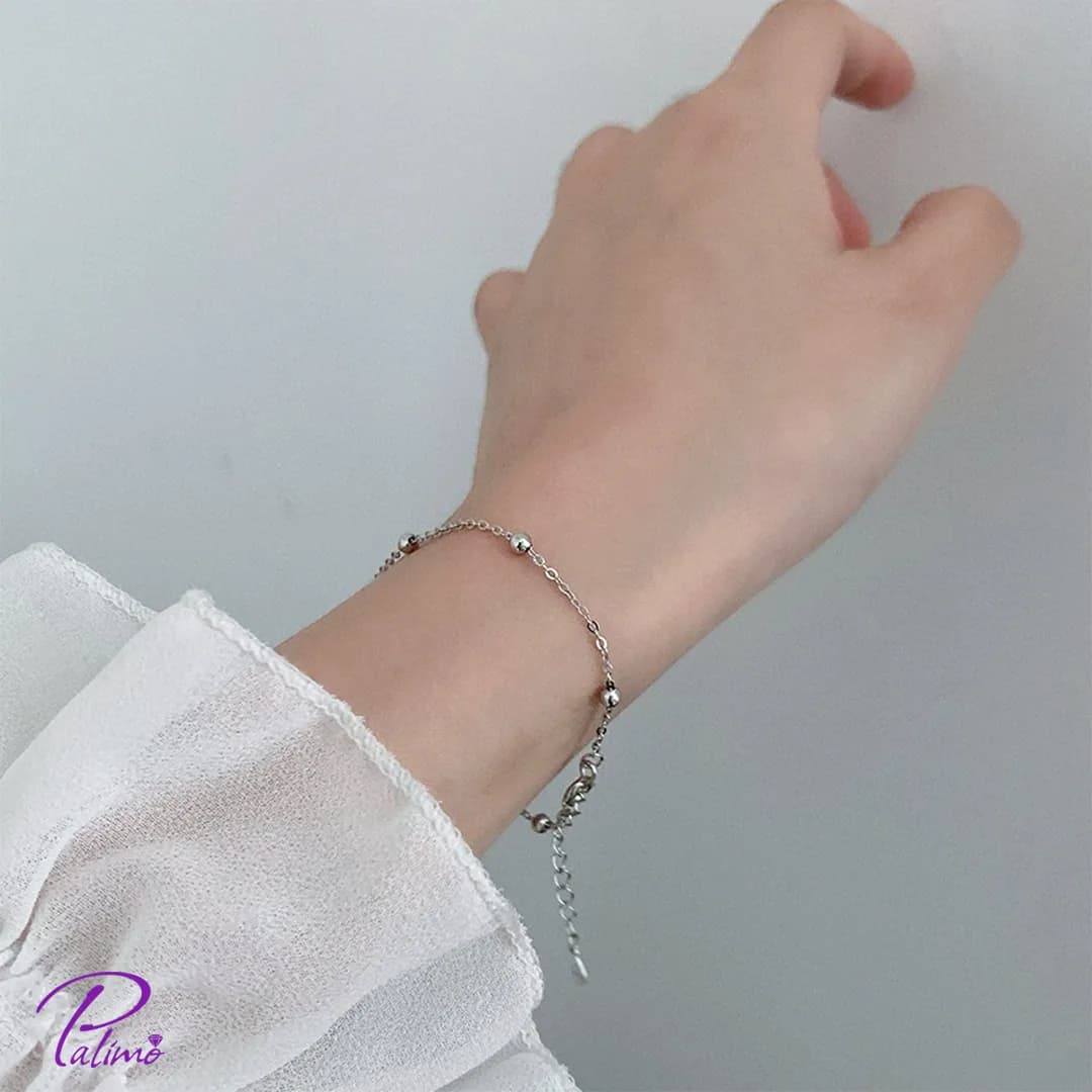 دستبند نقره گوی B2216 با روکش طلای سفید — تصویر ۵