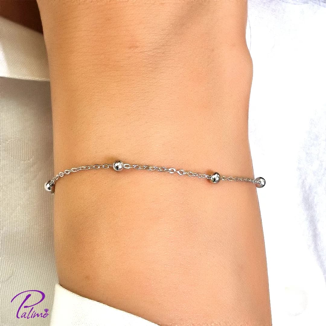 دستبند نقره گوی B2216 با روکش طلای سفید — تصویر ۳