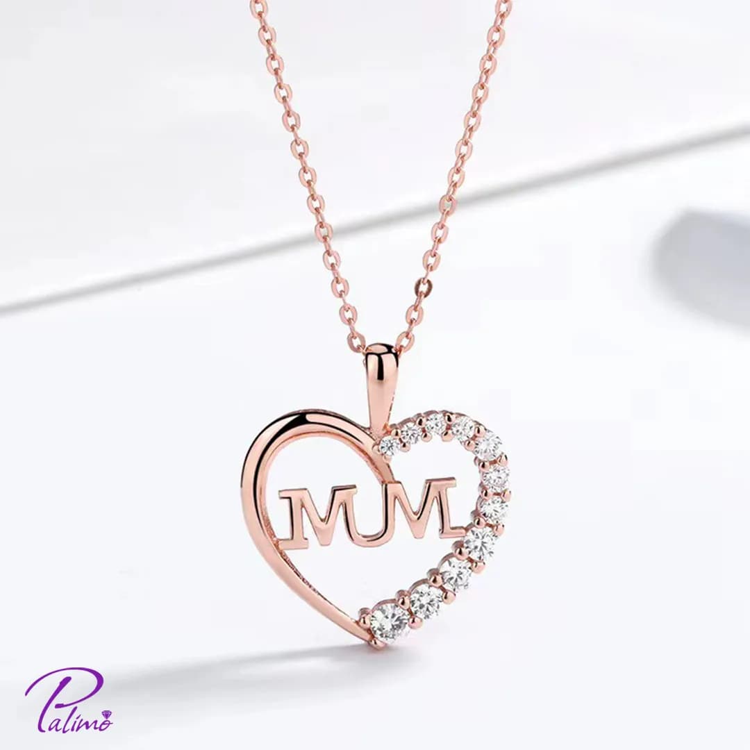 گردنبند نقره قلب مادر MOM کد N2225 با روکش طلای 18 عیار رزگلد — تصویر ۳