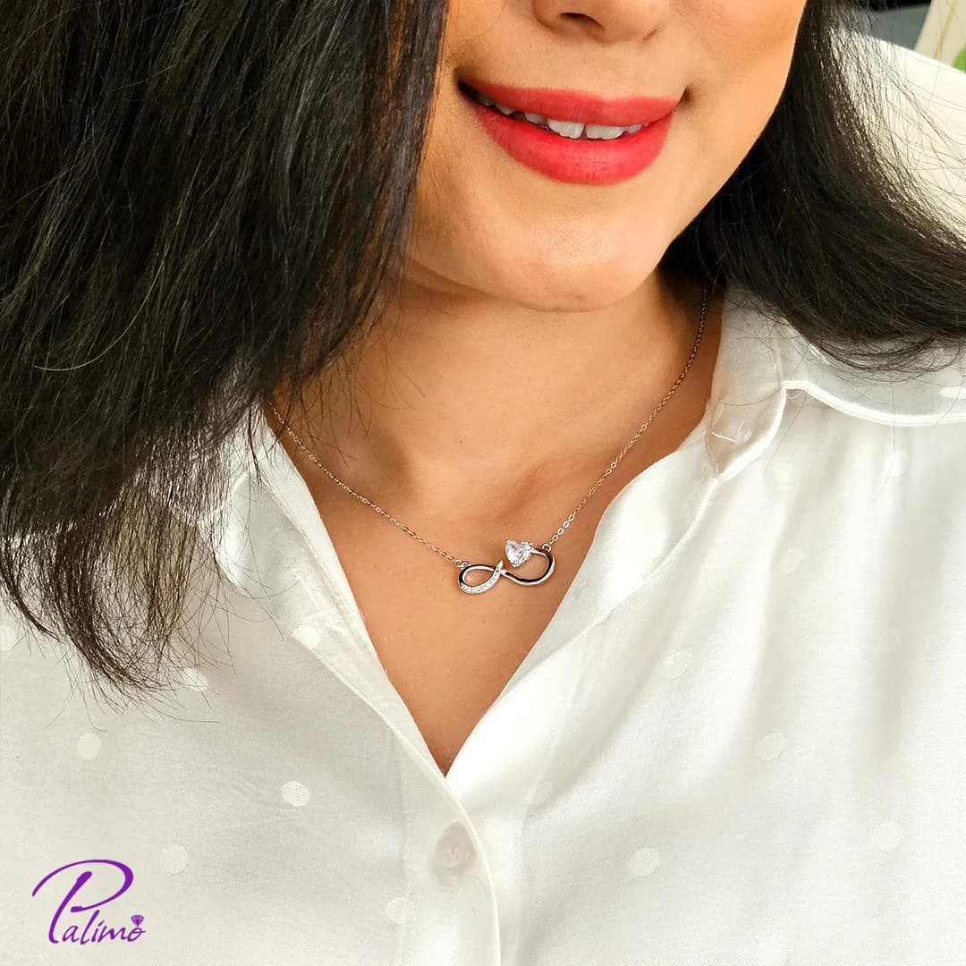 گردنبند نقره اینفینیتی قلب و بینهایت کد N2224 با روکش طلای سفید — تصویر ۲