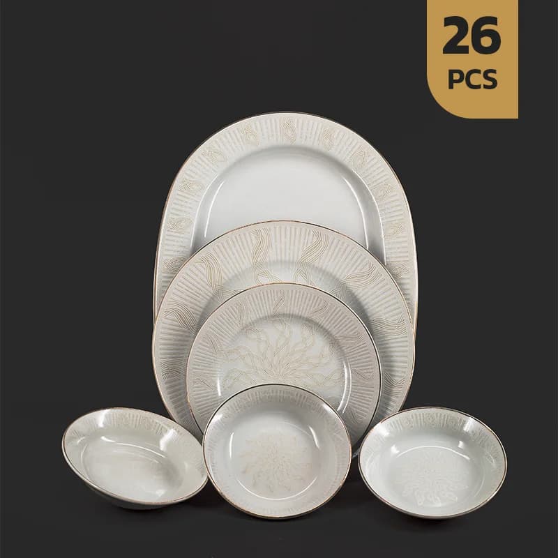 سرویس 26 پارچه چینی مقصود طرح آکامانا لوستر طلا