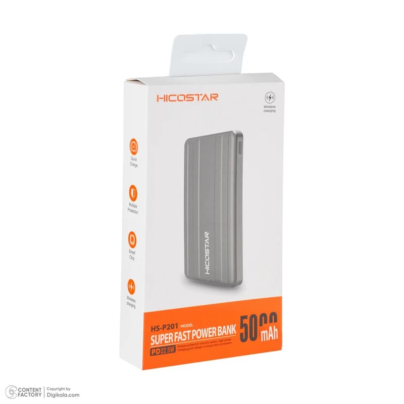 پاوربانک مگ سیف هایکو استار HICOSTAR وات22.5W مدل HS-P201 ظرفیت 5000 میلی آمپر ساعت — تصویر ۶