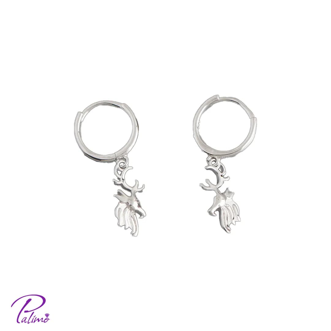 گوشواره نقره مدل گوزن E2154 با روکش طلای سفید