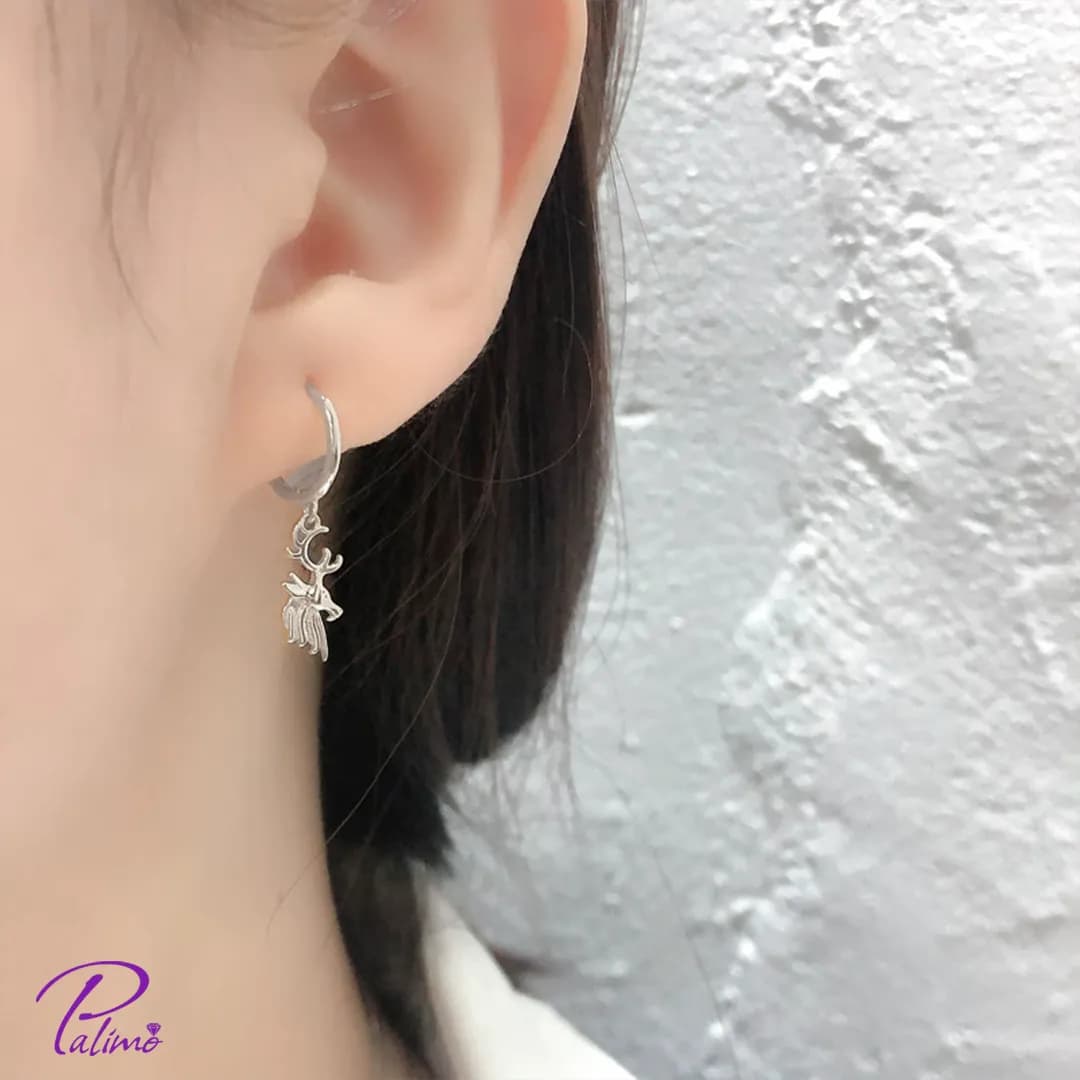 گوشواره نقره مدل گوزن E2154 با روکش طلای سفید — تصویر ۵