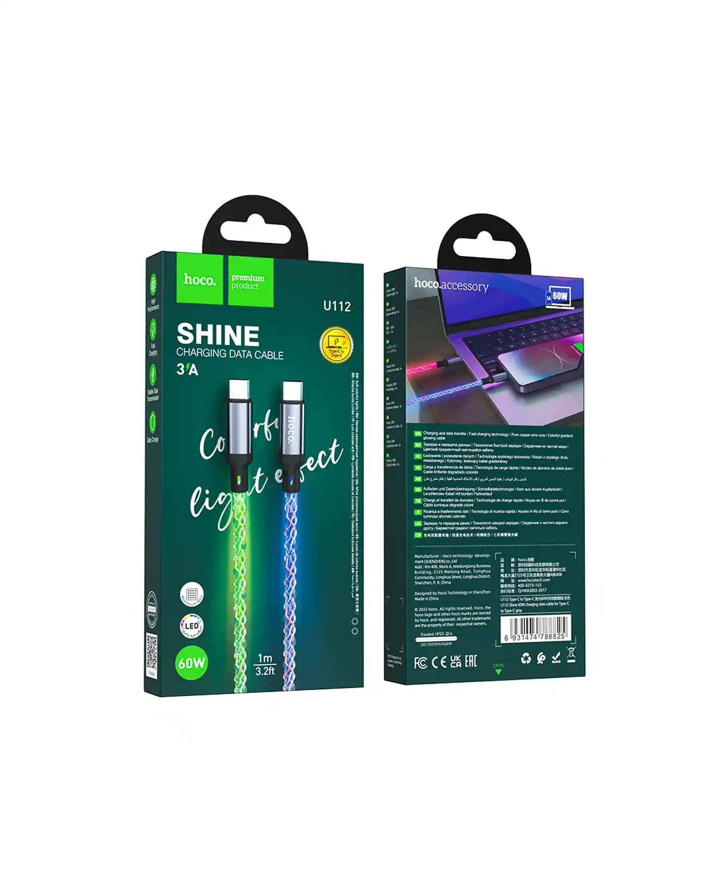 کابل شارژ هوکو hoco مدل U112 وات 60W با سری Type-C به Type-C