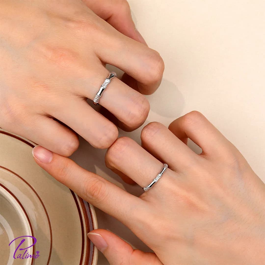حلقه ست جفت نقره مدل پیوند کد R2143 با روکش طلای سفید — تصویر ۲