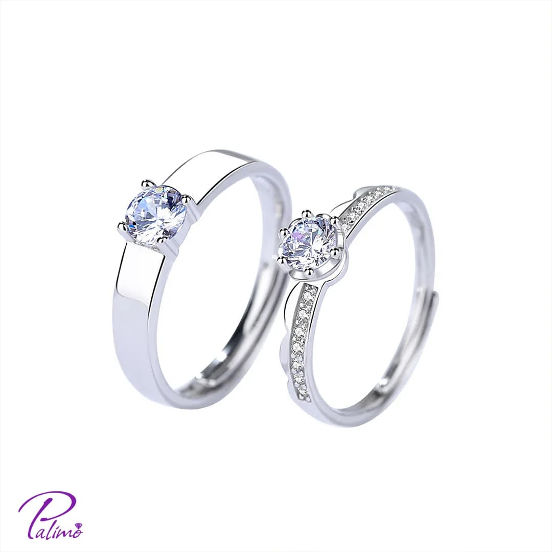 حلقه ست جفت نقره مدل دلدار کد R2141 با روکش طلای سفید