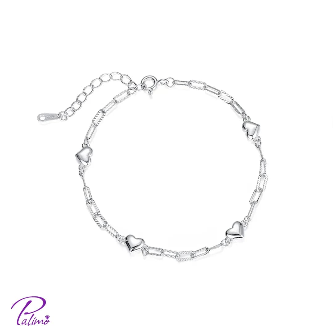 دستبند نقره قلب B2212 با روکش طلای سفید