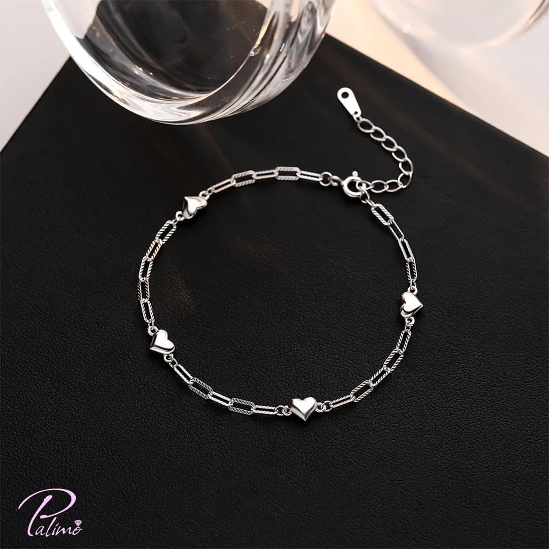 دستبند نقره قلب B2212 با روکش طلای سفید — تصویر ۳