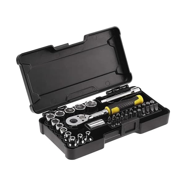 مجموعه 37 عددی آچار بکس و بیت بکس درایو 1/4 استنلی STANLEY Chrome Compact Socket Set, Silver/Black