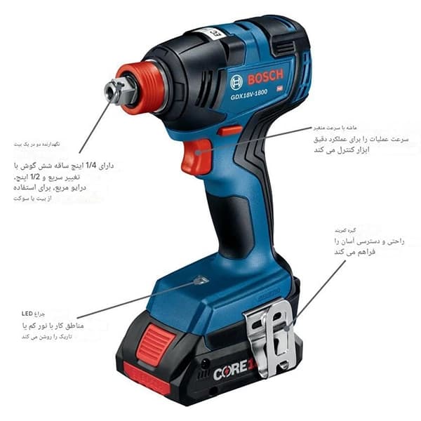 بکس شارژی 18 ولت بوش مدل Bosch GDX18V-1800B12 18V EC Brushless 1/4 In 1/2 — تصویر ۶