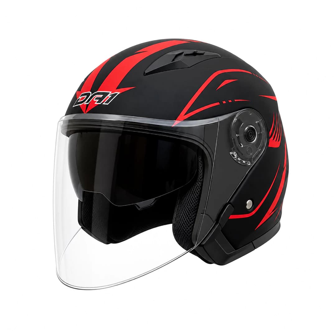 کلاه کاسکت بدون فک DA1 مدل 402MATT BLACK GERAPHIC RED