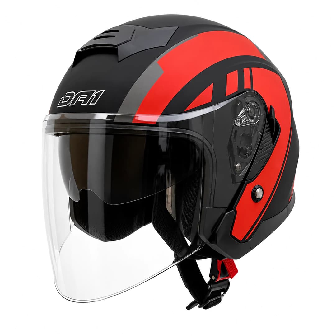 کلاه کاسکت بدون فک DA1 مدل 405MATT BLACK GRAPHIC RED
