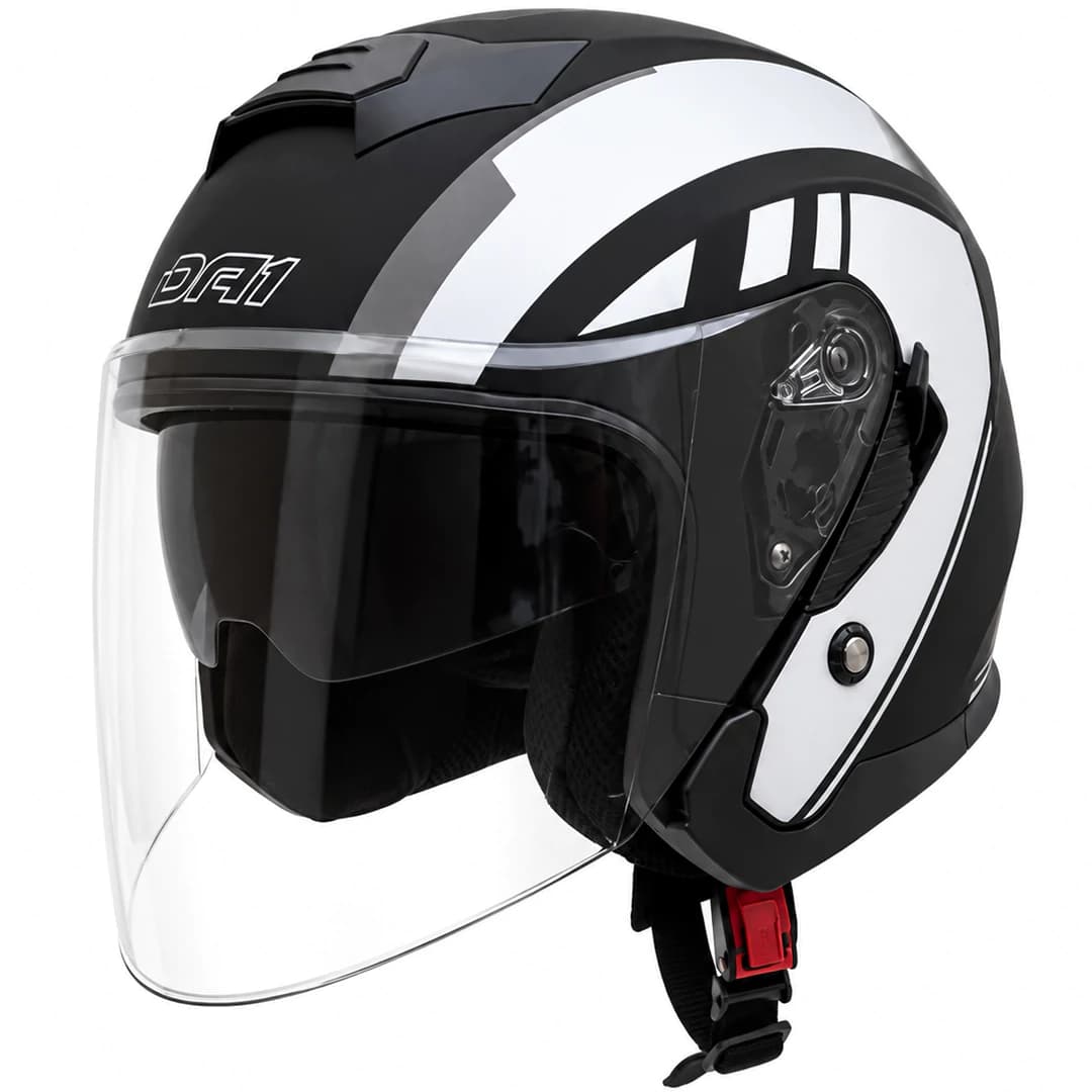 کلاه کاسکت بدون فک DA1 مدل 405MATT BLACK GRAPHIC SILVER