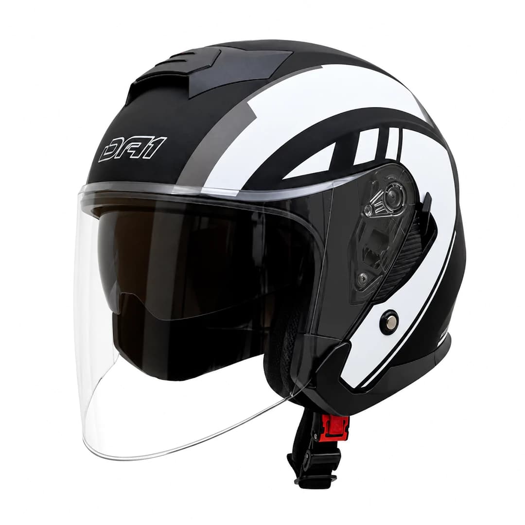 کلاه کاسکت بدون فک دی ای وان مدل 405 MATT BLACK GRAPHIC WHITE