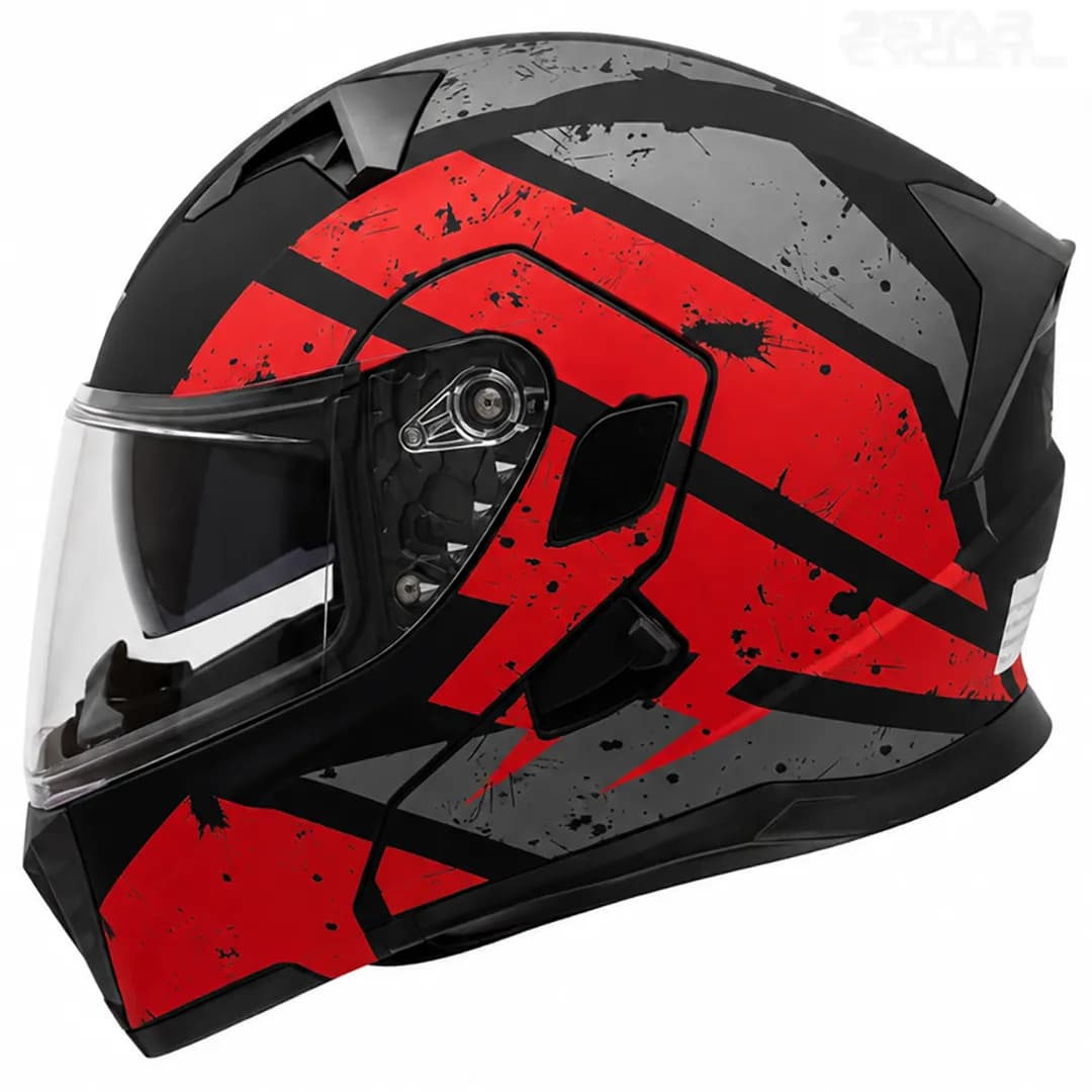 کلاه کاسکت فک متحرک دی ای وان مدل 106MATT BLACK GRAPHIC RED — تصویر ۳