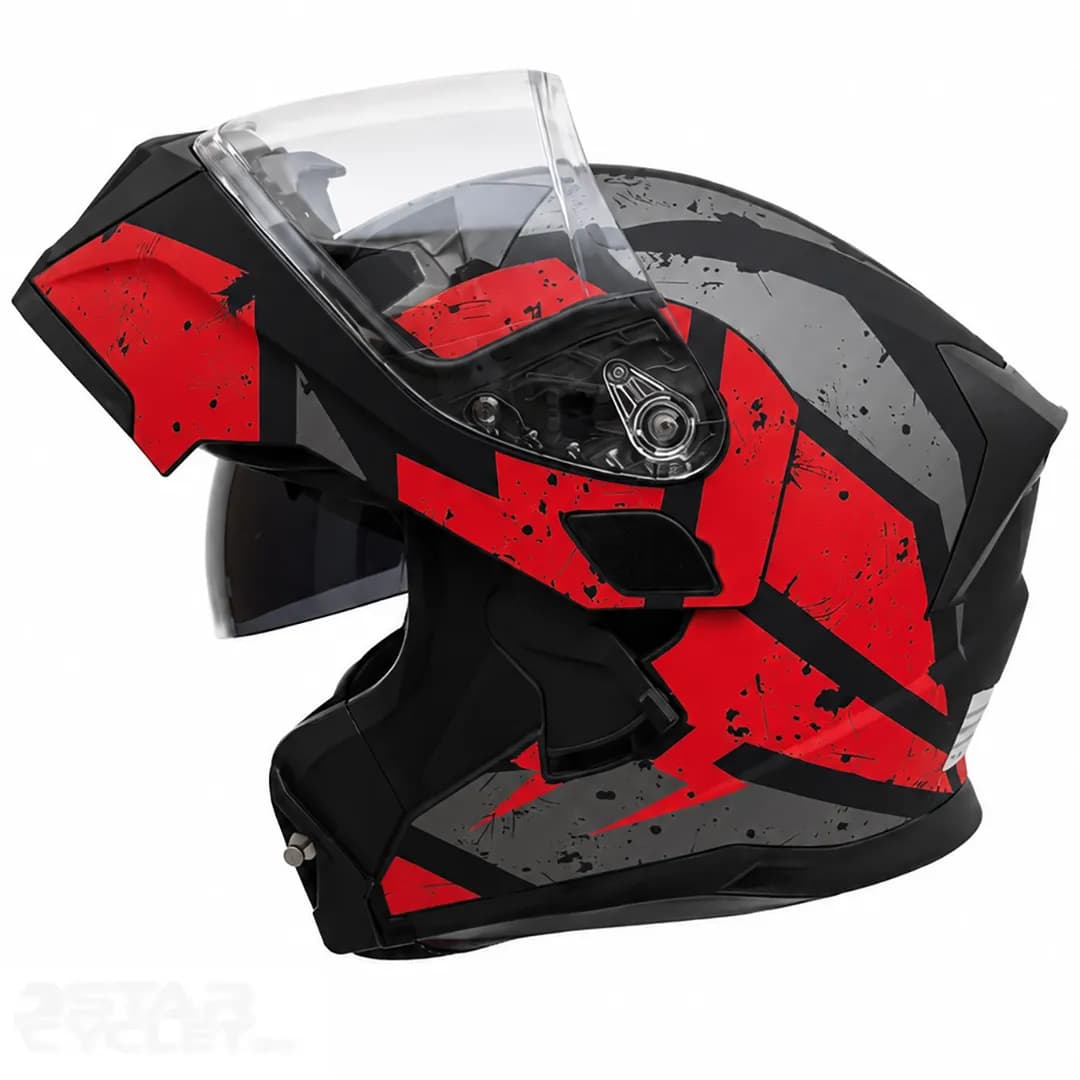 کلاه کاسکت فک متحرک دی ای وان مدل 106MATT BLACK GRAPHIC RED — تصویر ۲