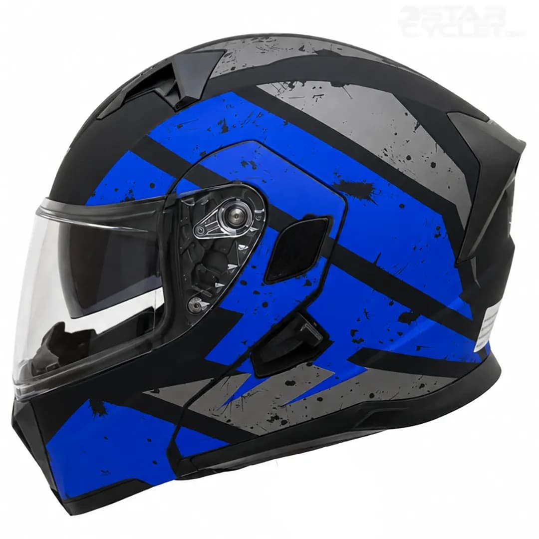 کلاه کاسکت فک متحرک دی ای وان مدل 106MATT BLACK GRAPHIC BLUE — تصویر ۳
