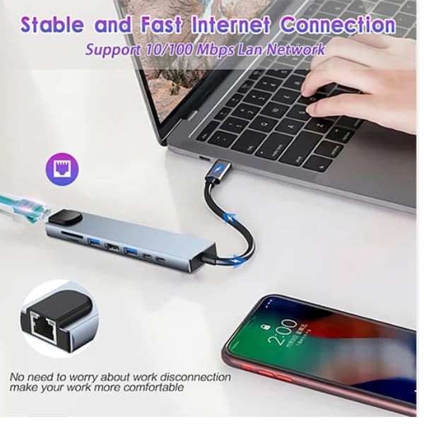 هاب تایپ سی هشت پورت Type-C USB-C HUB MiraScreen — تصویر ۳