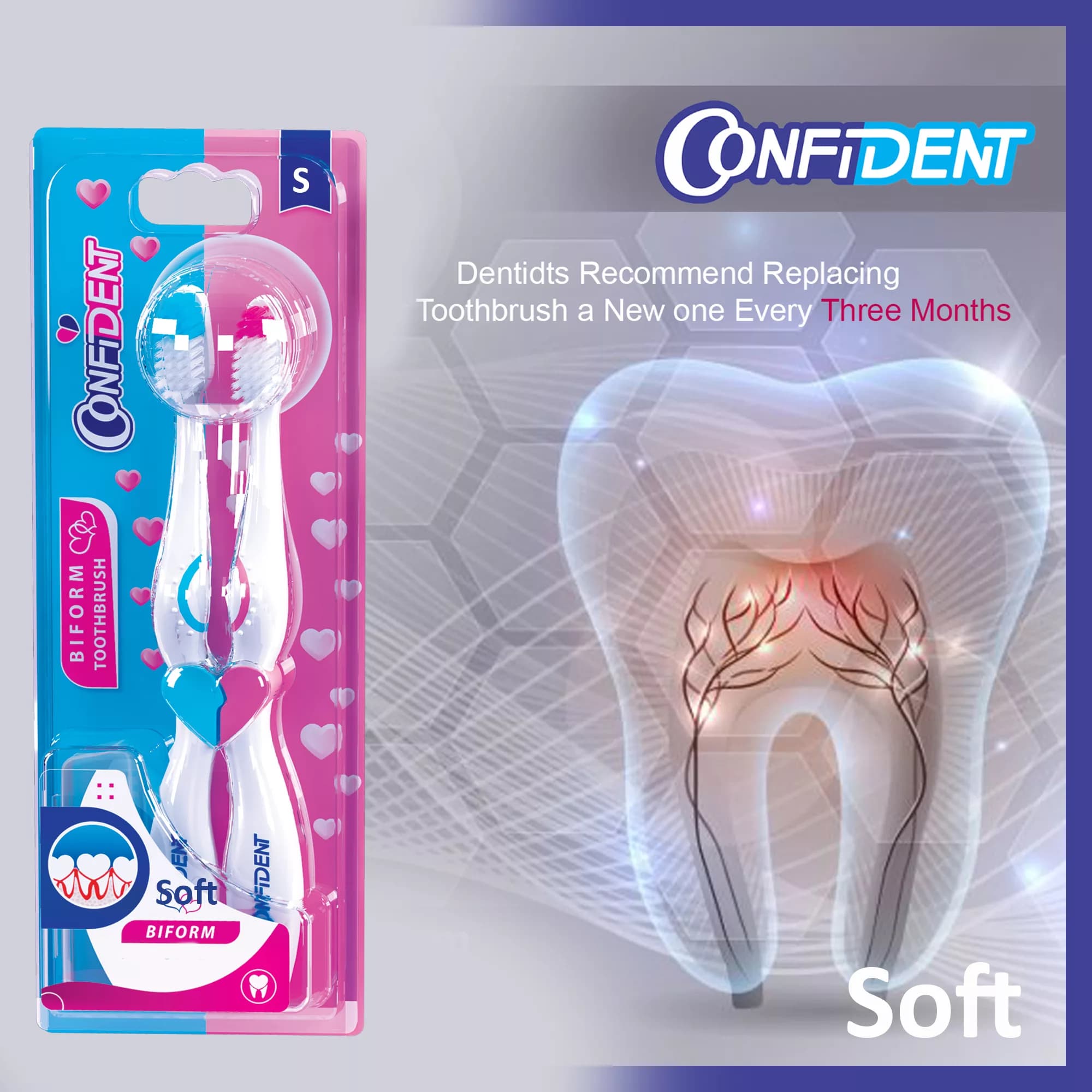 مسواک کانفیدنت مدل CT-Biform با برس نرم سه بسته 2 عددی — تصویر ۳