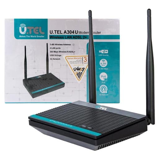 مودم روتر Adsl2+ یوتل مدل U.Tel A304 بی سیم دو آنتن — تصویر ۲