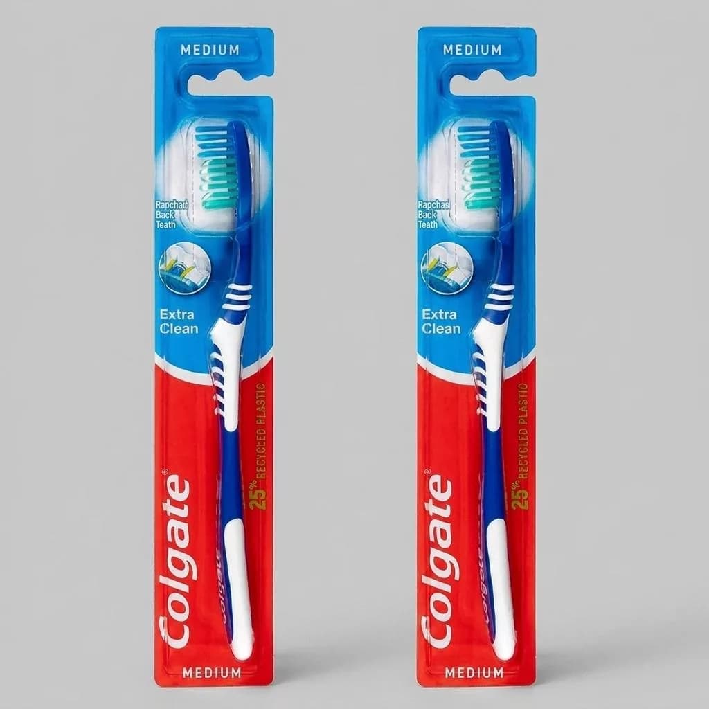 مسواک کلگیت مدل Extra Clean با برس متوسط مناسب برای انواع دندان‌ها بسته 2 عددی