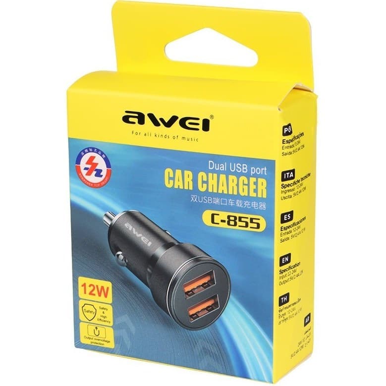 شارژر فندکی اوی AWEI مدل C-855 با دو درگاه USB (۱۲ وات) — تصویر ۶