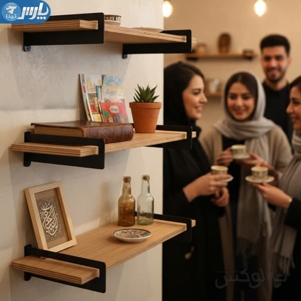 شلف دیواری چوبی سه تایی مدل آذین — تصویر ۷
