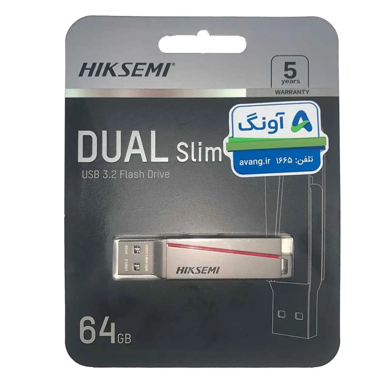 Hiksemi DUAL Slim Type-C USB3.2 Flash Memory – 64GB – (گارانتی آونگ)