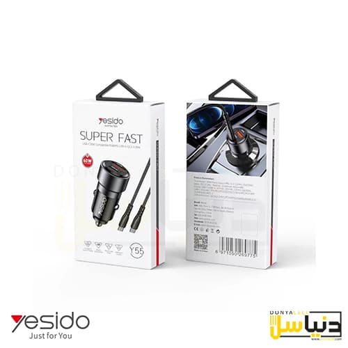شارژر فندکی 60W با کابل تایپ سی Y55