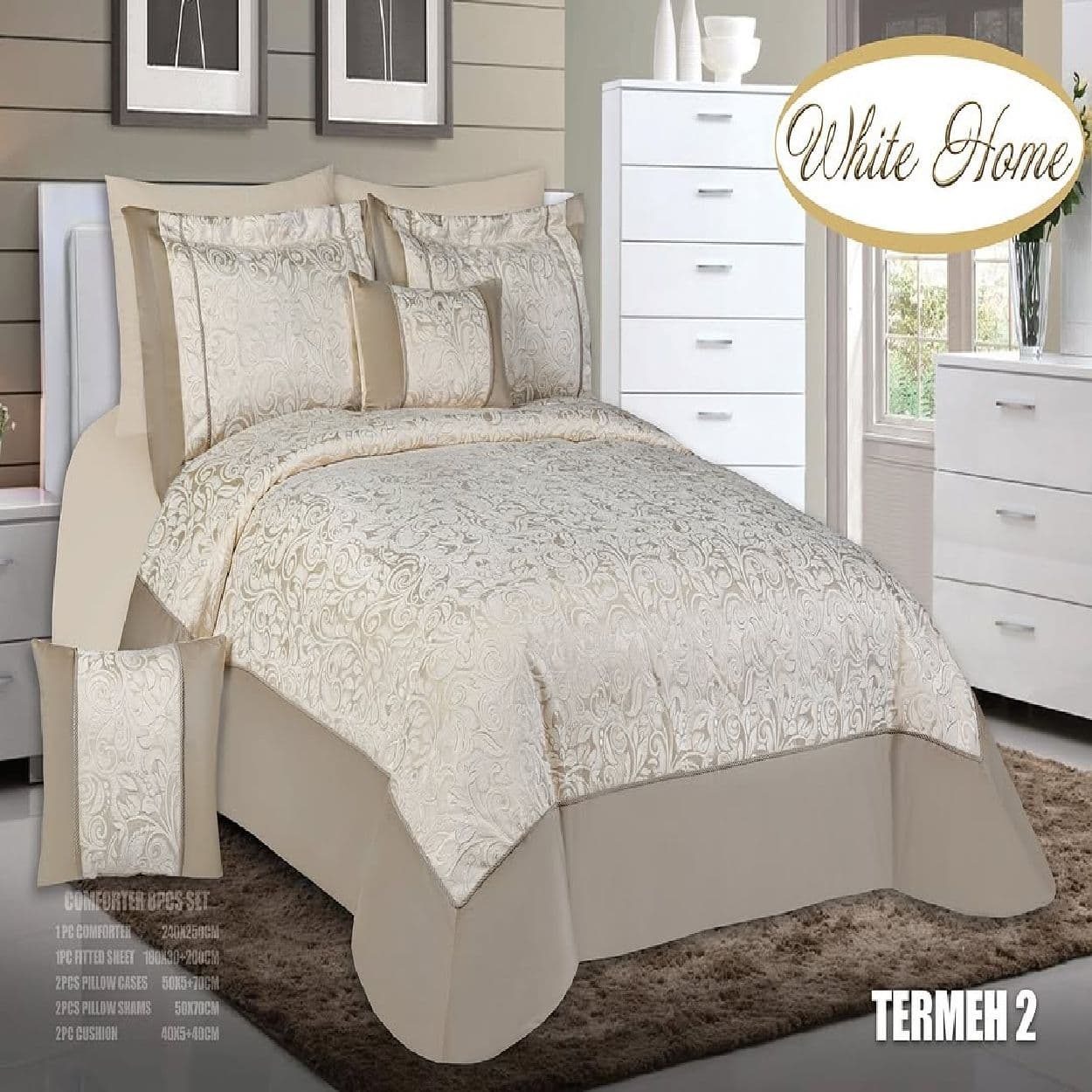 سرویس روتختی مخمل ویت هوم white home مدل ترمه termeh دونفره 8 تکه — تصویر ۷