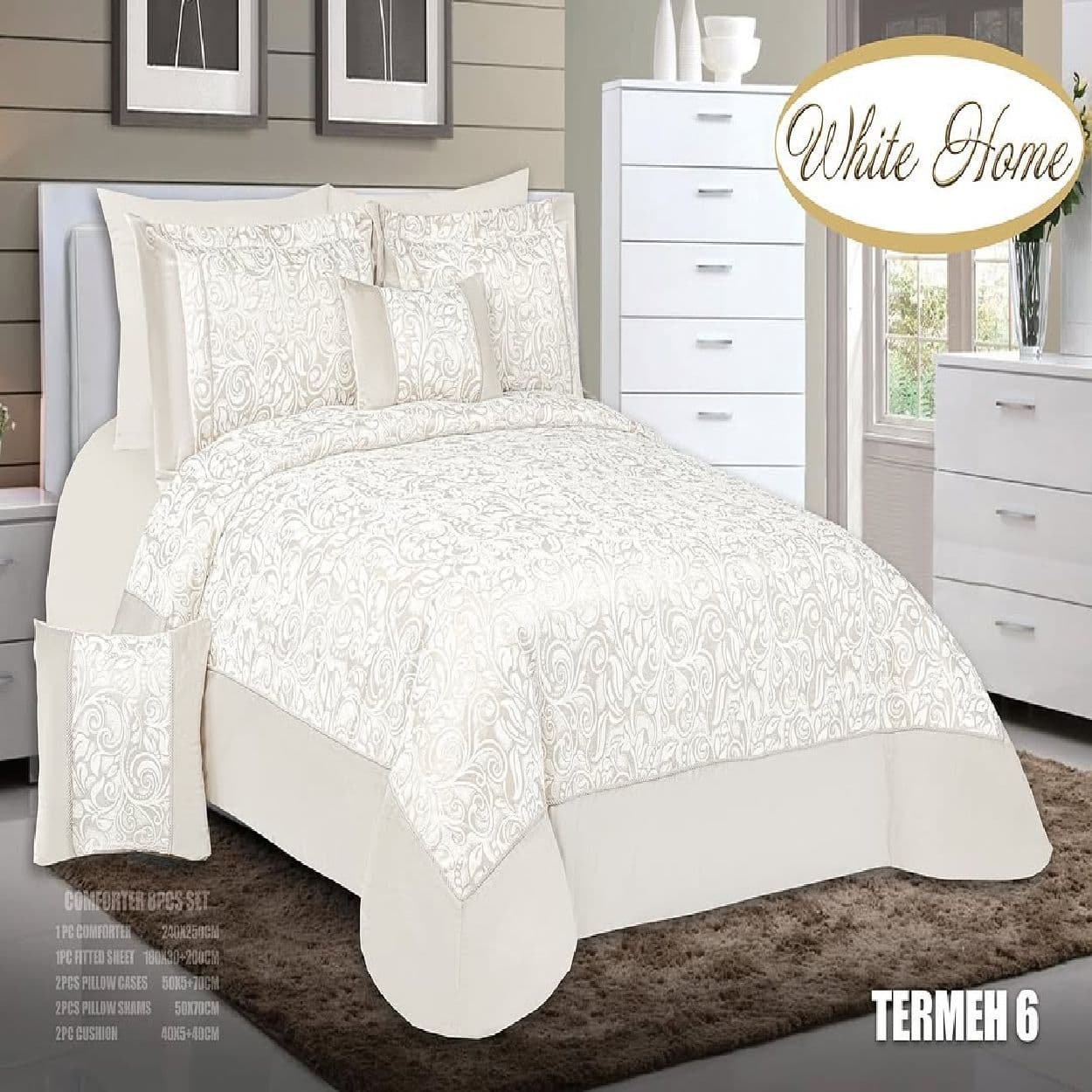 سرویس روتختی مخمل ویت هوم white home مدل ترمه termeh دونفره 8 تکه — تصویر ۳