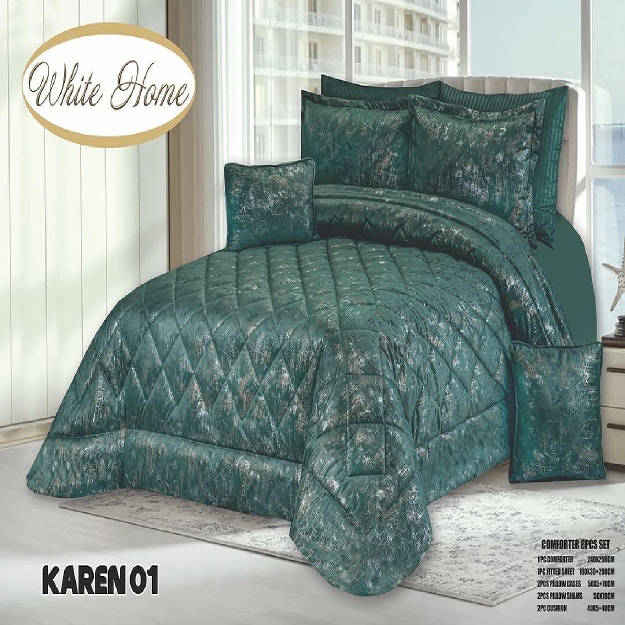 سرویس روتختی مخمل ویت هوم white home مدل کارن karen دونفره 8 تکه — تصویر ۵