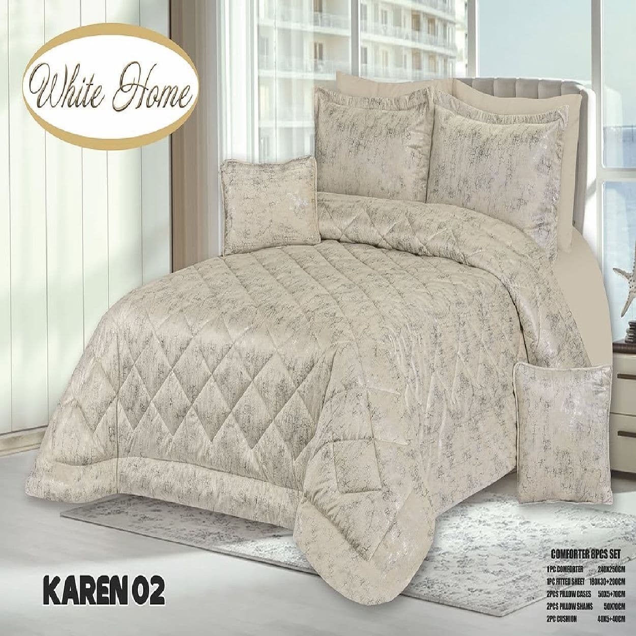 سرویس روتختی مخمل ویت هوم white home مدل کارن karen دونفره 8 تکه — تصویر ۶